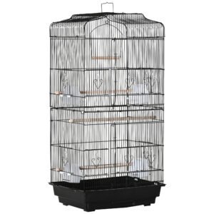 PawHut Large Metal Bird Cage with Stand, Perches, Food Bowls, Swing, for Budgies, Parakeets, Black