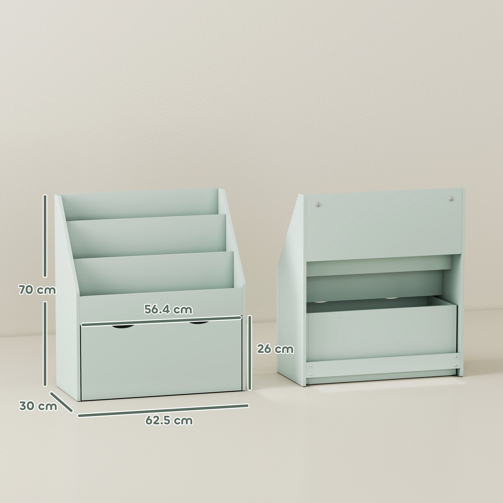 AIYAPLAY Bookcase for Kids with Shelves, Drawer, Bookcase for Bedroom, Playroom, Green - Image 3