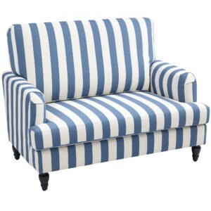 HOMCOM Modern Cuddle Chair, Velvet Single Sofa Armchair with Stripe, Turned Legs and Wide Seat, Upholstered Snuggle Chair for Living Room, Bedroom, Blue and White