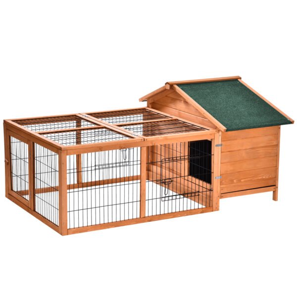 PawHut Wooden Rabbit Hutch Outdoor, Guinea Pig Hutch, Detachable Pet House Animal Cage with Openable Run & Roof Lockable Door Slide-out Tray 146 x 95 x 69cm PawHut Wooden Rabbit Hutch Outdoor, Guinea Pig Hutch, Detachable Pet House Animal Cage with Openable Run & Roof Lockable Door Slide-out Tray 146 x 95 x 69cm