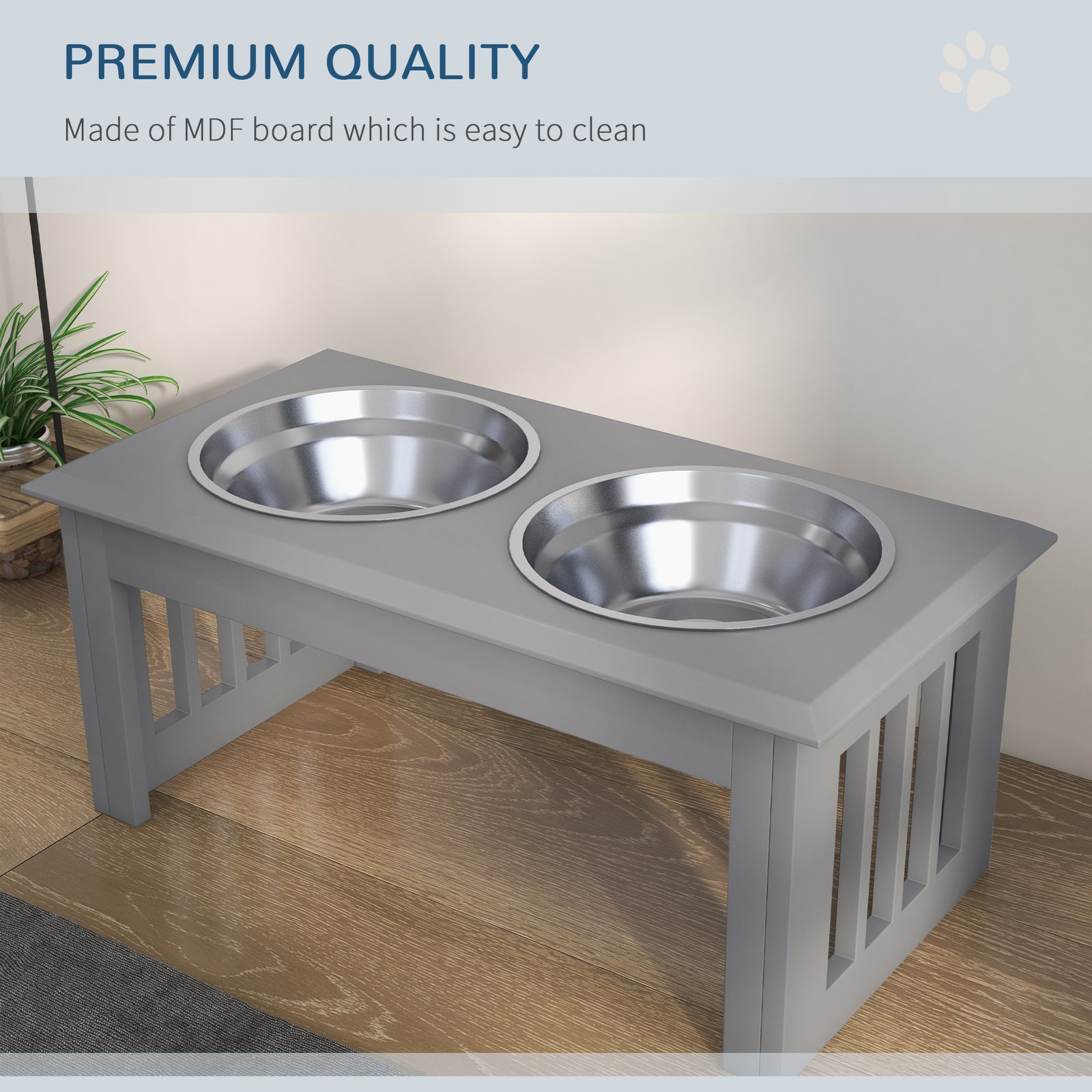 PawHut Raised Dog Feeding Bowls with Stand, Stainless Steel for Medium Dog, 58L x 31W x 25H cm - Grey - Image 6