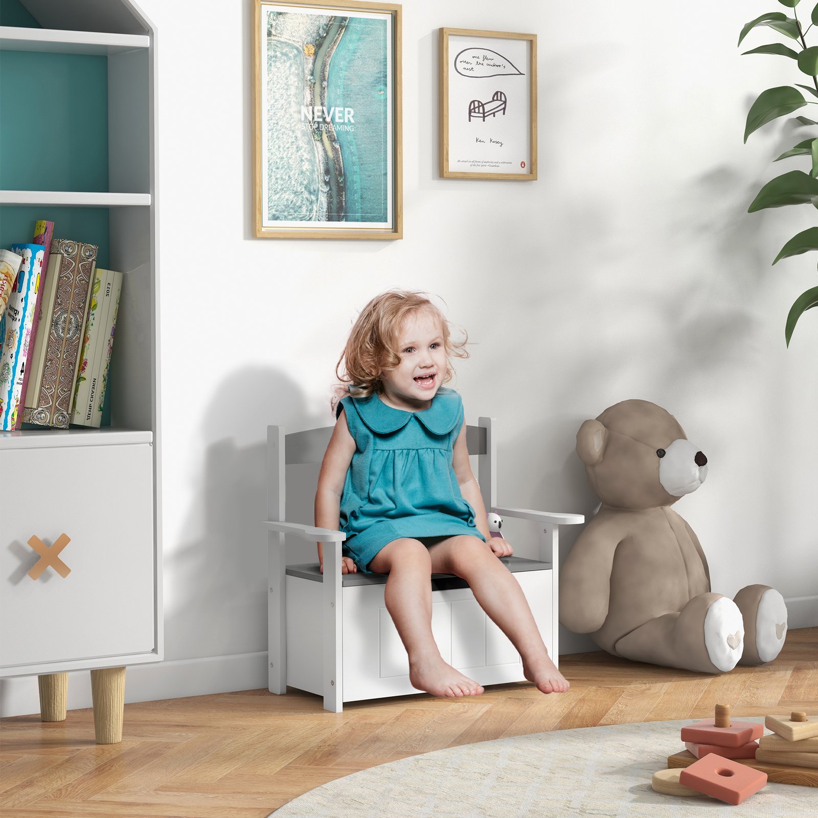 AIYAPLAY 2-in-1 Toy Box for Kids with Lid for Bedroom, Nursery, Playroom, Grey - Image 2