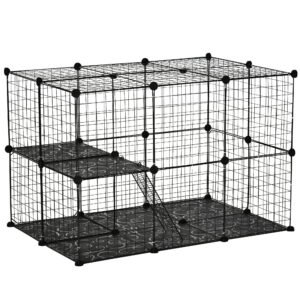 PawHut Pet Playpen DIY Small Animal Cage Enclosure Metal Wire Fence 39 Panels with 3 Doors 2 Ramps for Kitten Bunny Chinchilla Pet Mink Black
