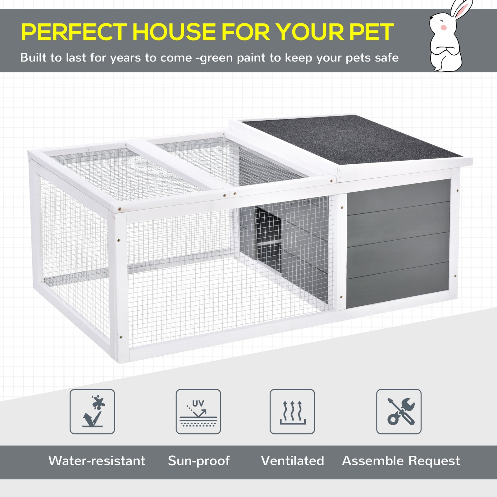 PawHut Guinea Pigs Hutches Small Guinea Pigs Hutches Pet Run Cover, with Water-resistant Asphalt Roof - Image 4