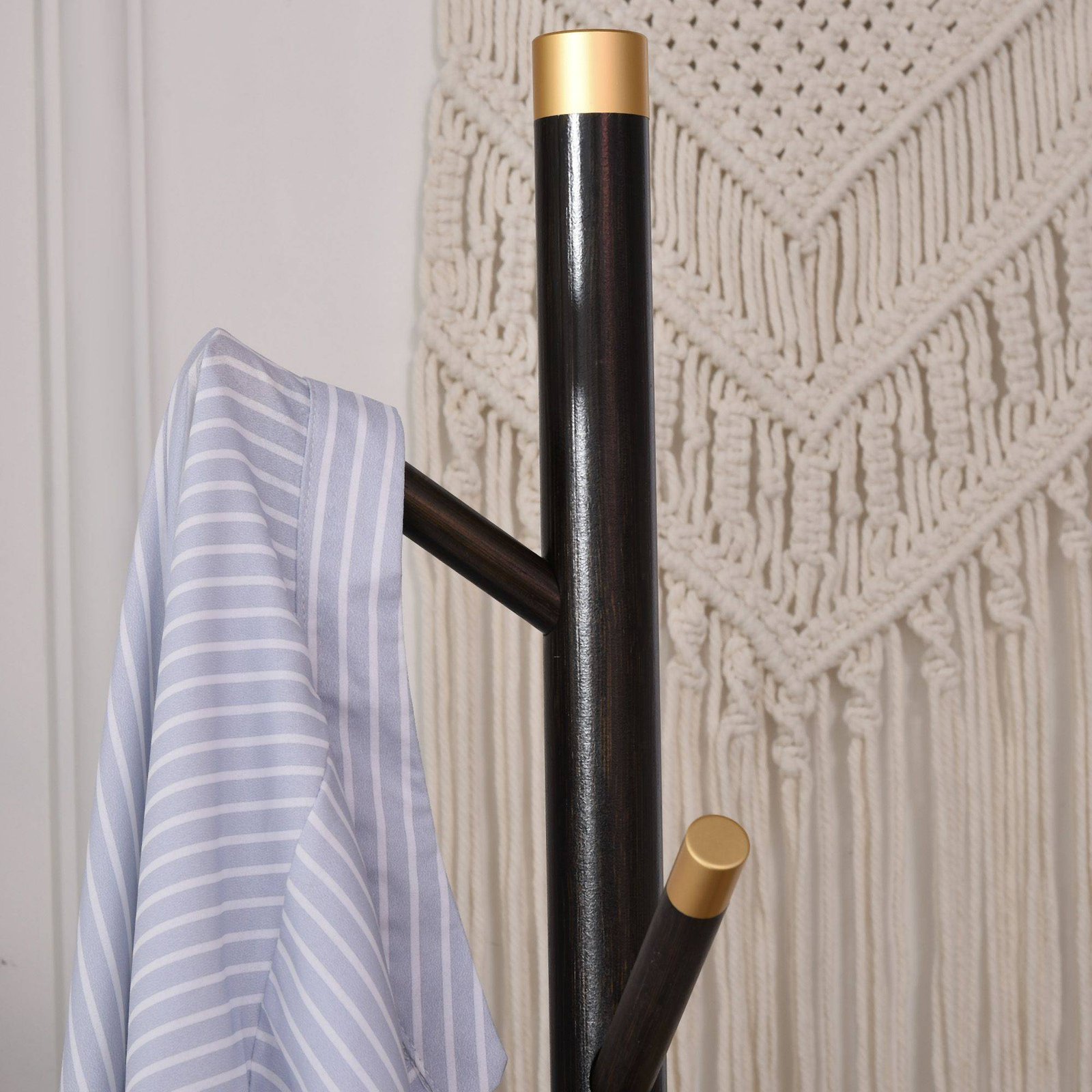 HOMCOM Vintage Coat Rack Stand Freestanding Hall Tree with 6 Hooks Bamboo Frame for Entryway Hallway Bedroom Walnut - Image 9