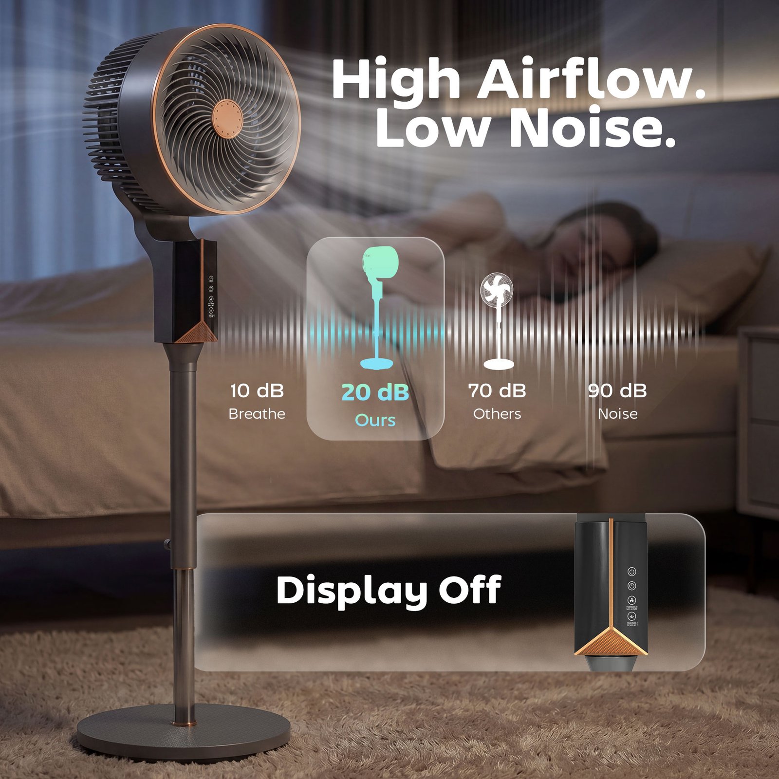 HOMCOM 20 dB Silent Standing Fan for Bedroom, 46" Pedestal Fan with Remote, 85° Oscillating, 8 Speeds - Image 5
