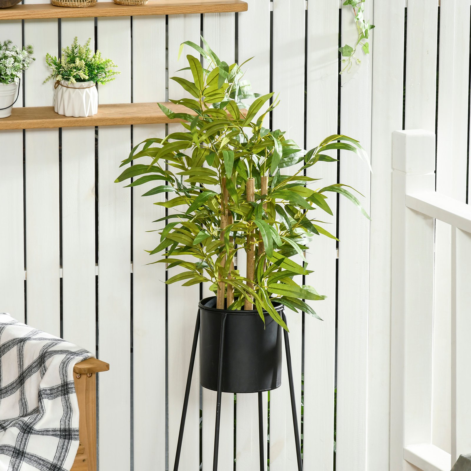 HOMCOM 2 PCs Artificial Plants Bamboo Tree in Pot Desk Fake Plants for Home Indoor Outdoor Decor, 15x15x60cm, Green - Image 8