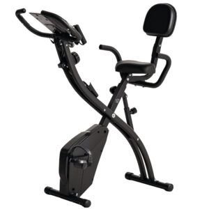 HOMCOM 2-in-1 Folding Exercise Bike with 8-Level Magnetic Resistance, Arm Resistance Band, Pulse Sensor, Black