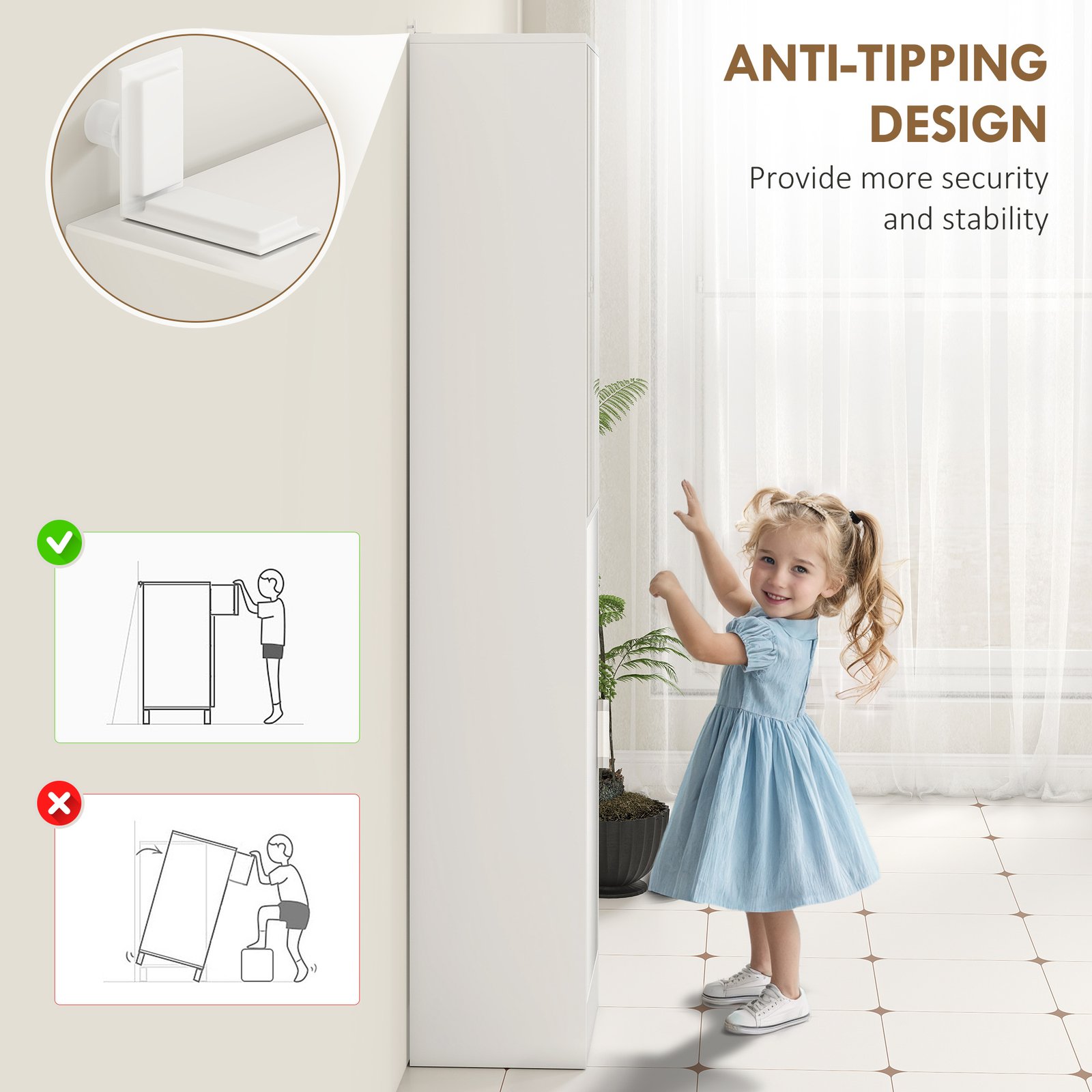kleankin Tall Bathroom Cabinet with Mirror and Adjustable Shelf - White - Image 6