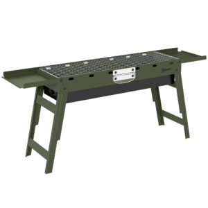Outsunny Portable BBQ Grill, Foldable Charcoal Grill for Camping and Picnics with 2 Side Shelves and Handle, Green