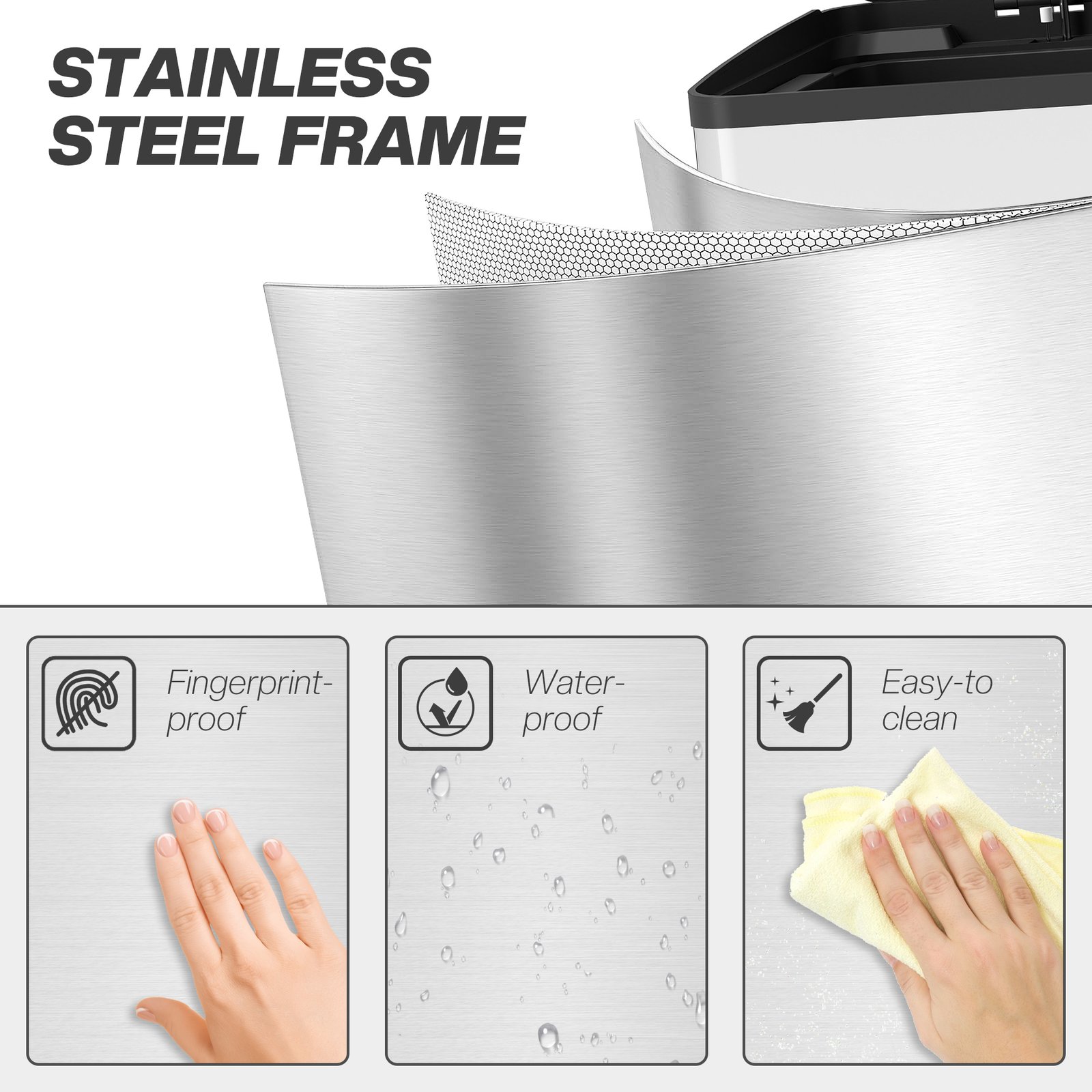 HOMCOM 40L Dual Compartment Stainless Steel Bin, with Deodoriser Holders - Silver Tone - Image 8