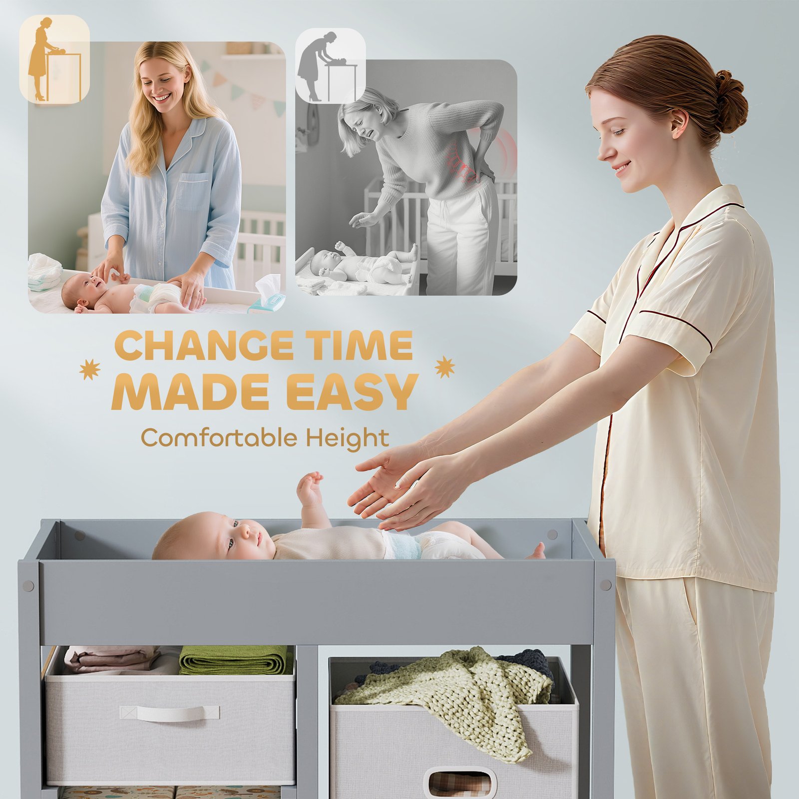 AIYAPLAY Baby Changing Unit with 4 Storage Drawers, Mat for Bedroom Nursery, 84 x 84.5 cm, Grey - Image 4