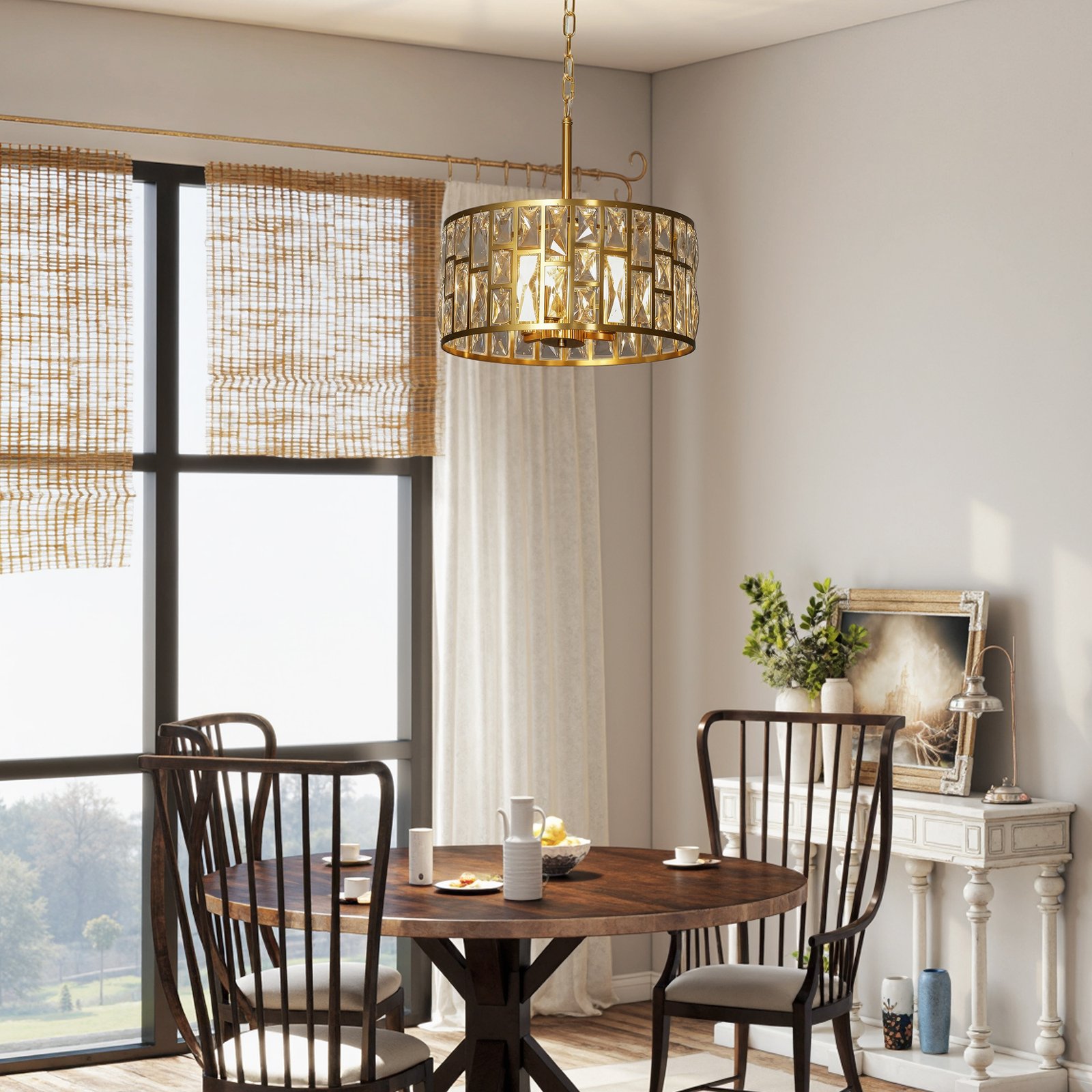 HOMCOM 72 Glass Crystallite Chandelier - Gold-Tone - Image 9