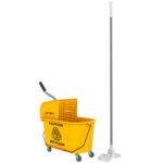 HOMCOM Mop Bucket with Wringer Set on Wheels for Floor Cleaning, 20 Litre Side Press Wringer with Handle and Mop, Yellow