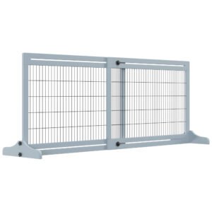 PawHut Freestanding Dog Gate, Foldable Pet Fence, Indoor Wood Barrier, Stair Gate with Support Feet, for Doorway, Hallway, Small and Medium Dogs, 69H x 104-180 cm, Blue-grey