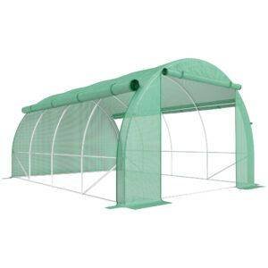 Outsunny Polytunnel Greenhouse Walk-in Grow House Tent with Roll-up Sidewalls, Zipped Door and 8 Windows, 4x3x2m Green