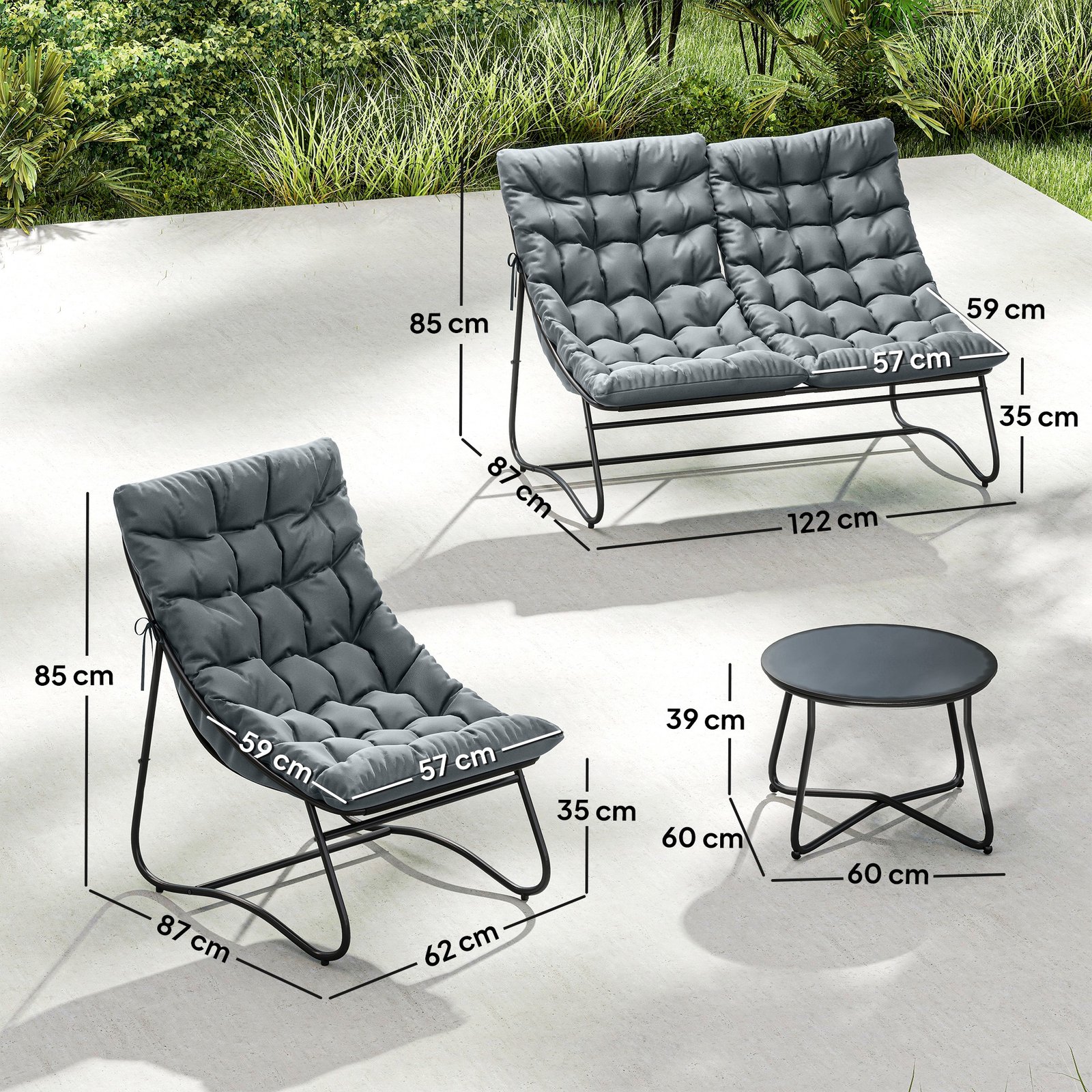 Outsunny Four-Piece Curved Seat Garden Sofa Set - Grey/Black - Image 3