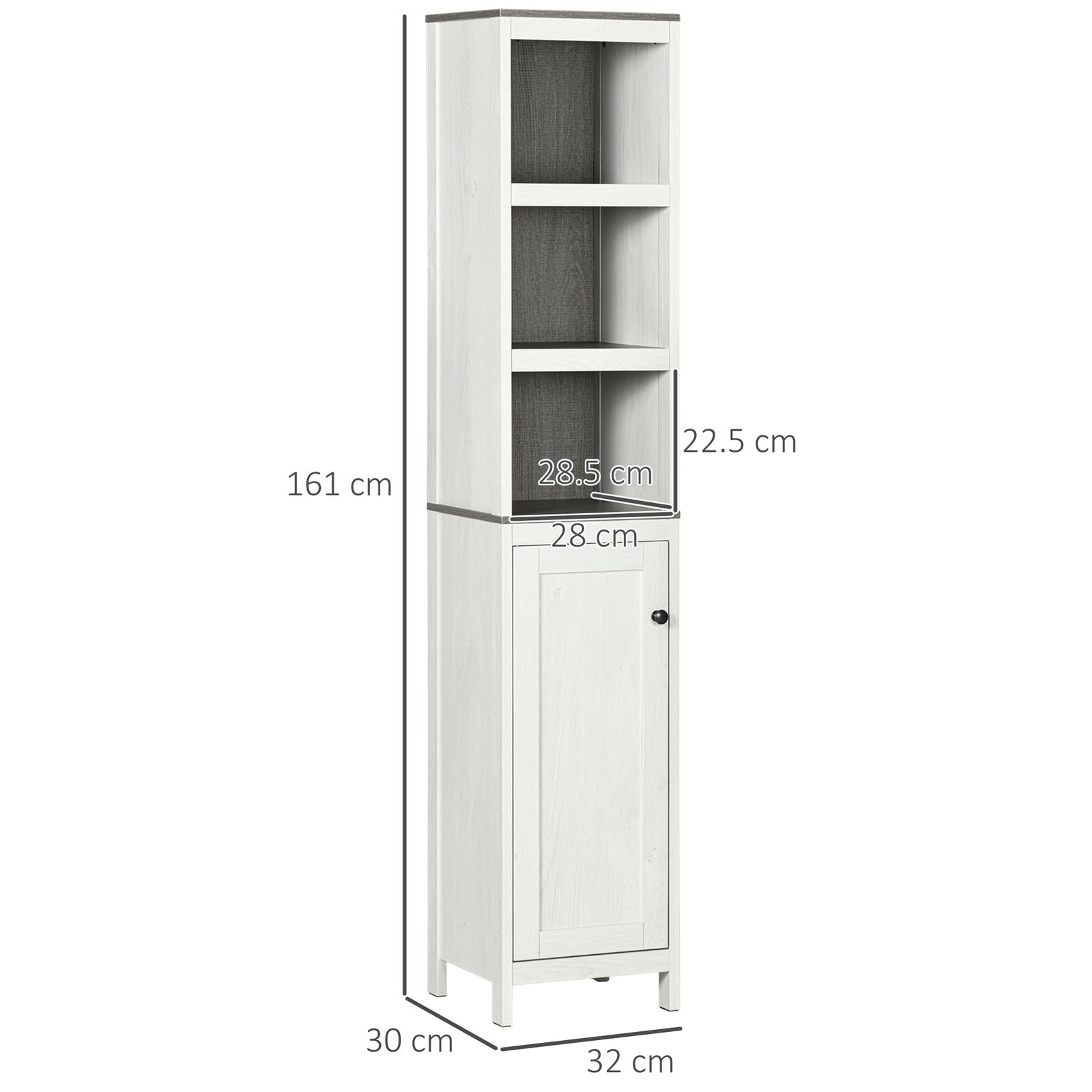 kleankin Tall Bathroom Storage Cabinet, Freestanding Tower Cabinet with 3 Open Shelves and Adjustable Shelf, Antique White - Image 3