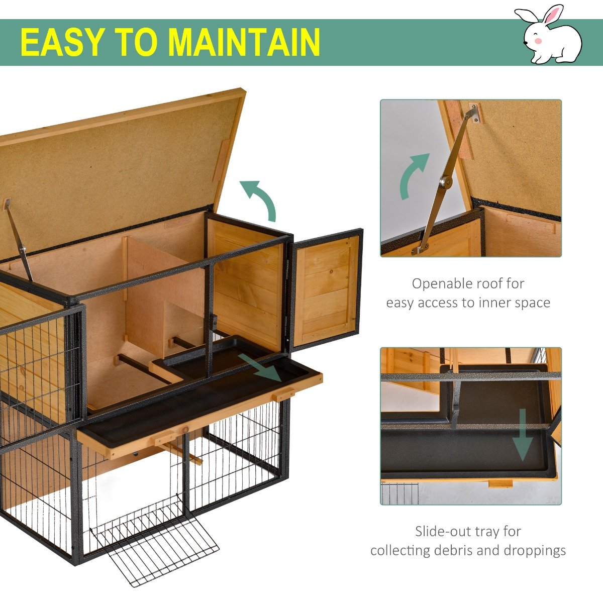 PawHut Wood-metal Guinea Pigs Hutches Elevated Pet House Outdoor 89.5 x 45 x 81cm - Image 6