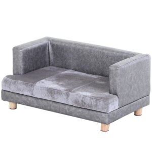 PawHut Dog Sofa Bed for Small-Sized Dogs, Elevated Pet Chair with PU Cover, Soft Cushion, Cat Couch Lounger with Anti-slip Legs - Grey