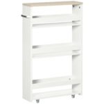 kleankin Storage Cart, 4-Tier Compact Storage Trolley on Wheels and Handle, 48W x 15D x 80H cm, White kleankin Storage Cart, 4-Tier Compact Storage Trolley on Wheels and Handle, 48W x 15D x 80H cm, White