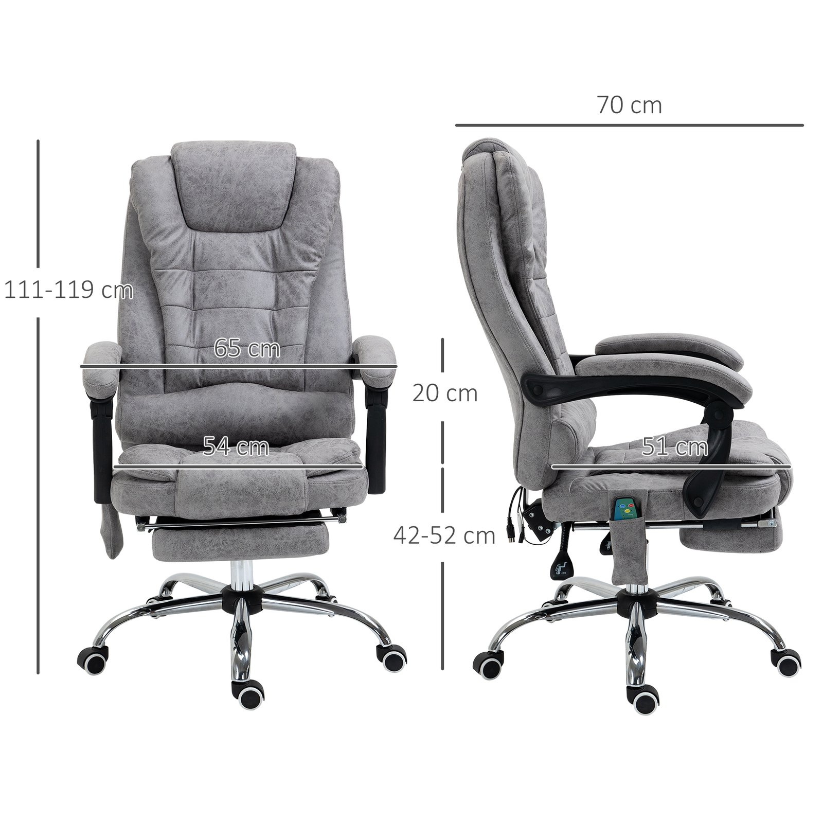 Vinsetto Heated 6 Points Vibration Massage Executive Office Chair Adjustable Swivel Ergonomic High Back Desk Chair Recliner with Footrest Grey - Image 3