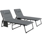 Outsunny Set of Two Reclining Sun Loungers – Charcoal Grey