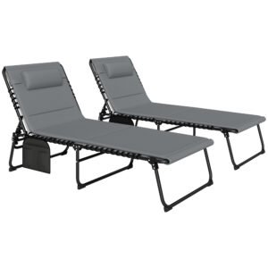 Outsunny Set of Two Reclining Sun Loungers – Charcoal Grey