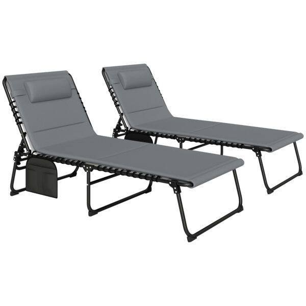 Outsunny Set of Two Reclining Sun Loungers – Charcoal Grey
