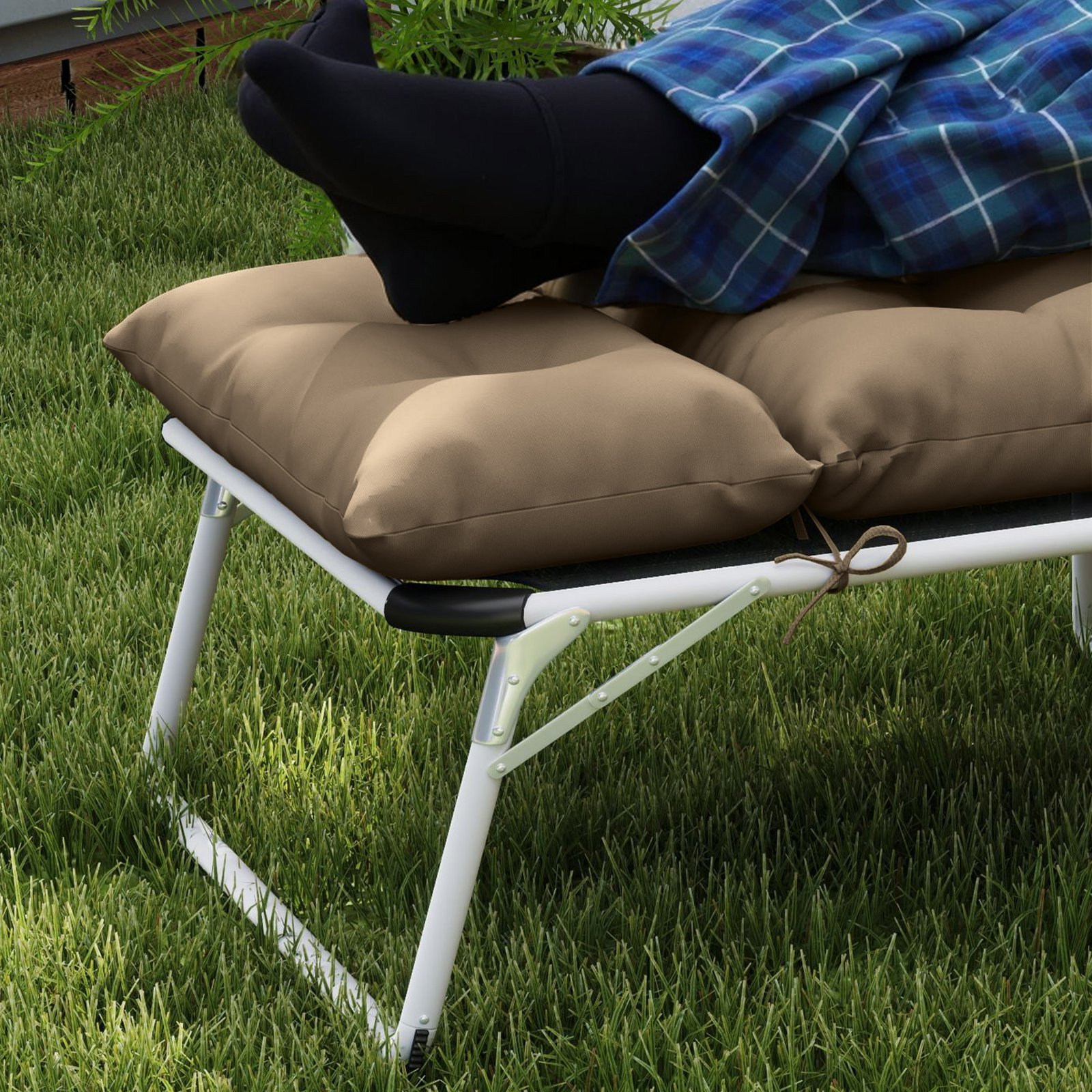 Outsunny Sun Lounger Cushions Only, 190x56x10cm Garden Lounge Chair Cushions, UPF20+ 220gsm Fabric, Thick Sunbed Replacement Pads with 6 Ties, Khaki - Image 9