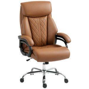 HOMCOM Spring Padded Faux Leather Office Chair with Super Padded, Reclining Office Chair - Light Brown