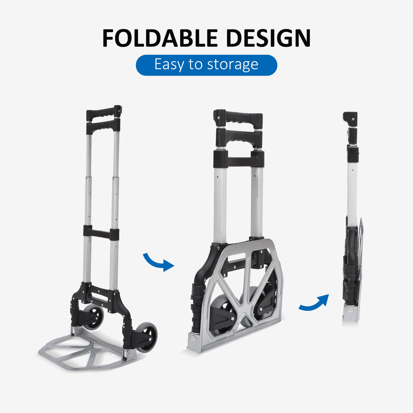 HOMCOM Aluminium Folding Hand Truck Trolley, Heavy Duty Foldable Sack Cart with Adjustable Telescoping Handle, 70KG Load Capacity - Image 4