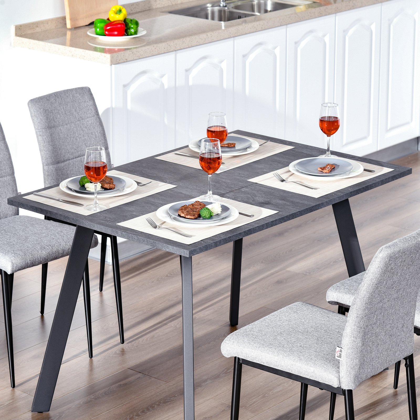 HOMCOM Dining Table, Contemporary Rectangle Kitchen Table with Metal Legs and Spacious Tabletop for Dining Room, Living Room, Dark Grey - Image 7