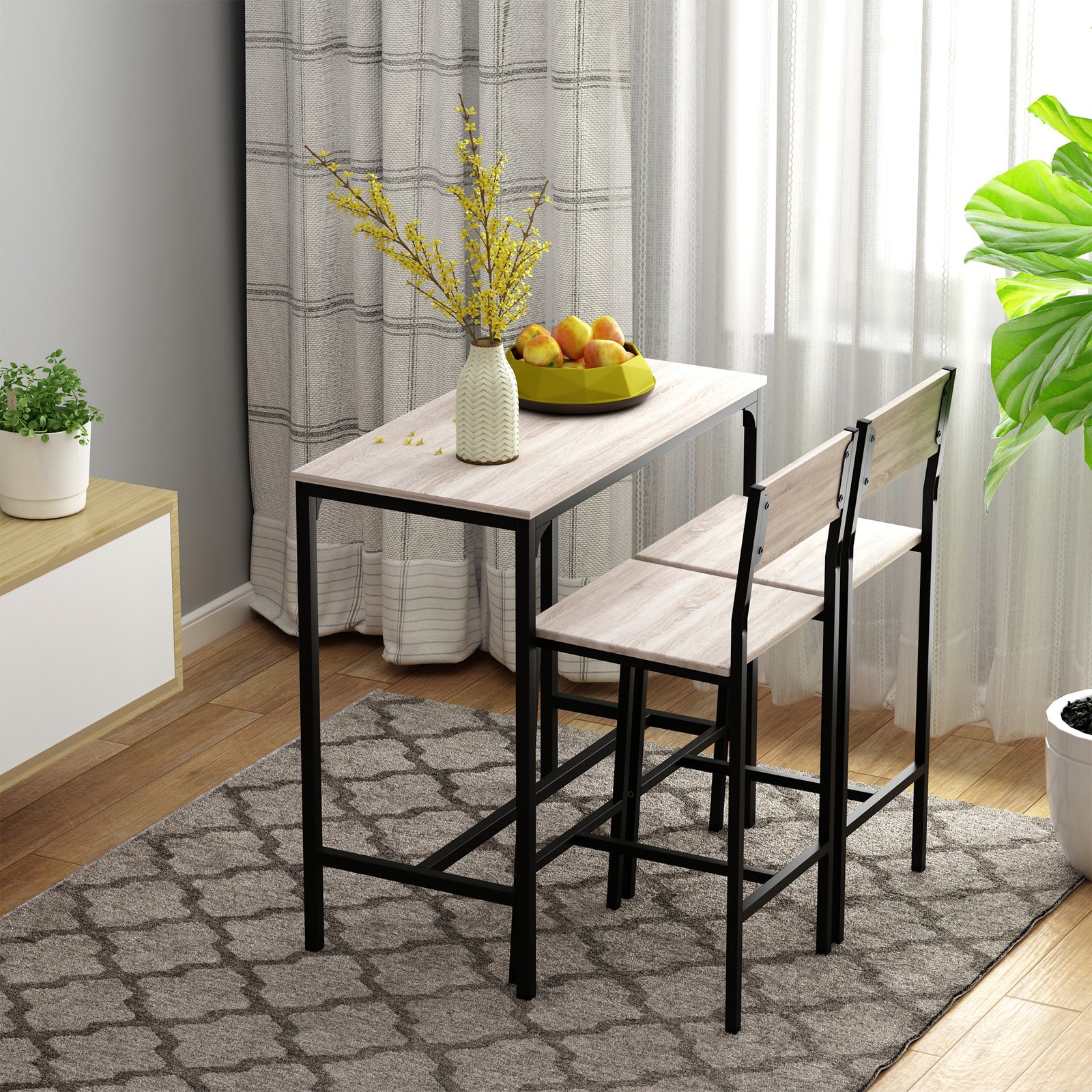 HOMCOM 3-Piece Bar Table Set with 2 Stools, Industrial Breakfast Bar Set with Footrest, Backrest for Dining Room, Small Space - Image 2