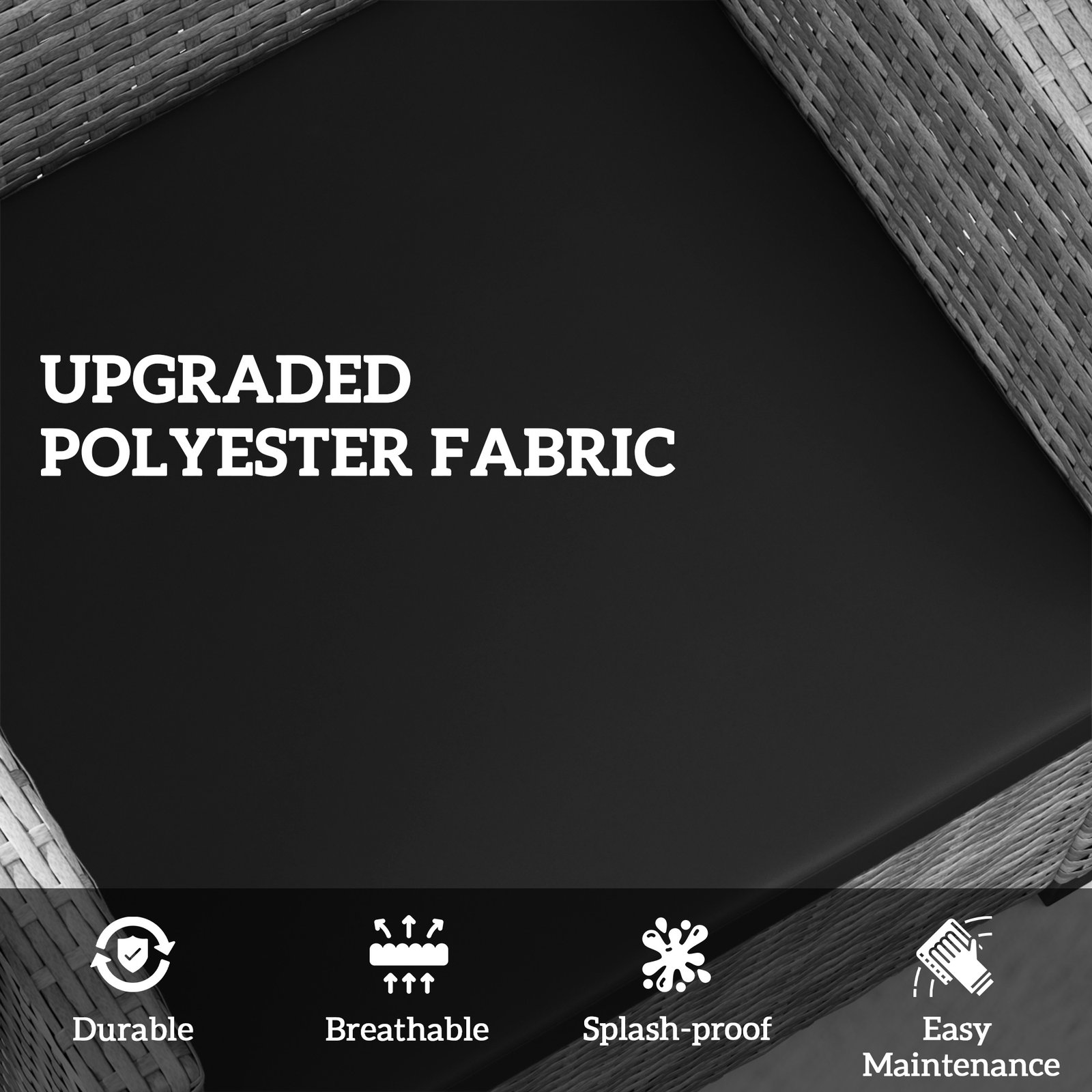 Outsunny Outdoor Seat Cushion Pads for Rattan Furniture, 3 PCs Garden Furniture Cushions, Black - Image 5