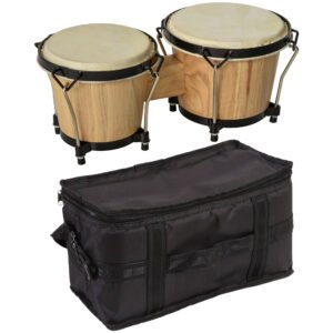 HOMCOM Wooden Bongo Drum Set ?7.75" & ?7" w/ Drum Head, Percussion Instrument, Drums, Tuning Wrench For Adults Beginners