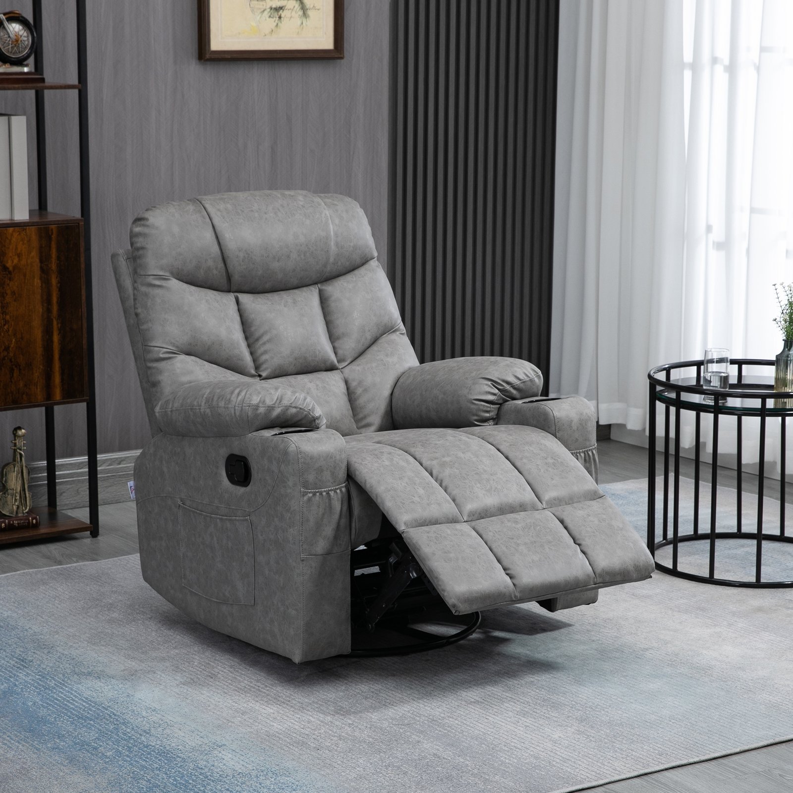 HOMCOM Thick Padded Faux Leather Recliner Armchair - Light Grey - Image 2