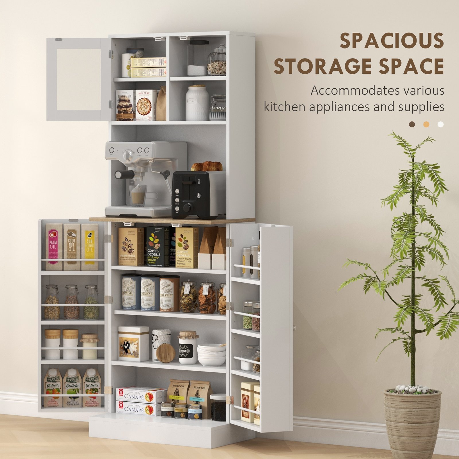 HOMCOM Two-Part Kitchen Storage Cabinet - White - Image 4