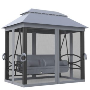 Outsunny 3 Seater Swing Chair Hammock Gazebo Lounger Cushioned Seat Waterproof Grey