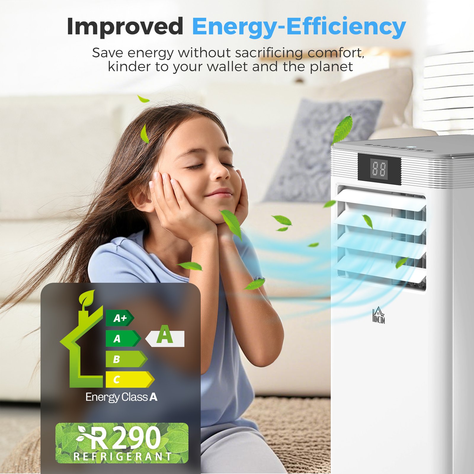 HOMCOM 10000 BTU Air Conditioning Unit, 4-in-1 Portable Air Conditioner, Dehumidifier, Cooling, Fan, Sleep Mode, with Remote Control, LED Display, 2 Speeds, 24H Timer, Window Venting Kit, 22m² - Image 5