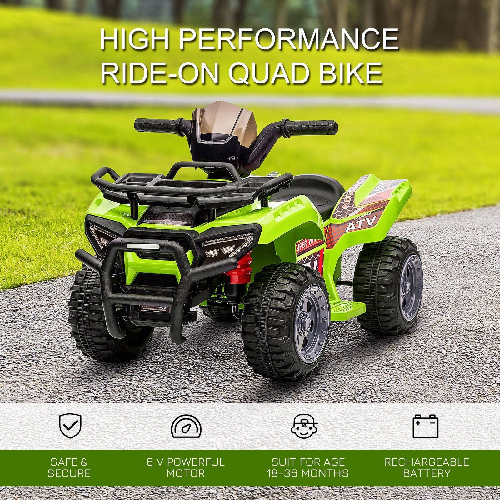 HOMCOM 6V Kids Electric Ride on Car Toddlers Quad Bike All Terrain Vehicle Toy With Music for 18-36 months Green - Image 4