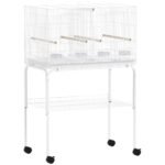 PawHut Bird Cage with Divider, 4 Wooden Perches, Slide Out Tray, 4 Feeders, for Budgie, Lovebird, Canary, 76 x 46 x 116cm White PawHut Bird Cage with Divider, 4 Wooden Perches, Slide Out Tray, 4 Feeders, for Budgie, Lovebird, Canary, 76 x 46 x 116cm White