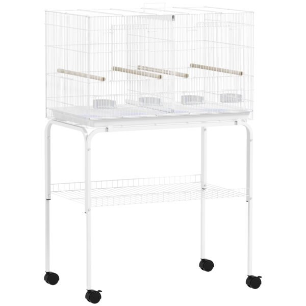 PawHut Bird Cage with Divider, 4 Wooden Perches, Slide Out Tray, 4 Feeders, for Budgie, Lovebird, Canary, 76 x 46 x 116cm White PawHut Bird Cage with Divider, 4 Wooden Perches, Slide Out Tray, 4 Feeders, for Budgie, Lovebird, Canary, 76 x 46 x 116cm White