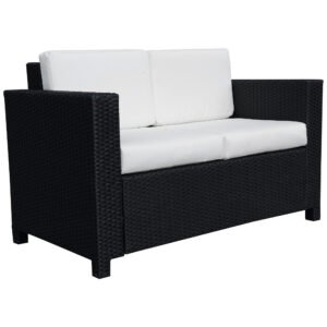 Outsunny Rattan Sofa, 2 Seater Garden Furniture with Soft Padded Cushion and Armrests, Wicker Garden Loveseat for Patio, Black