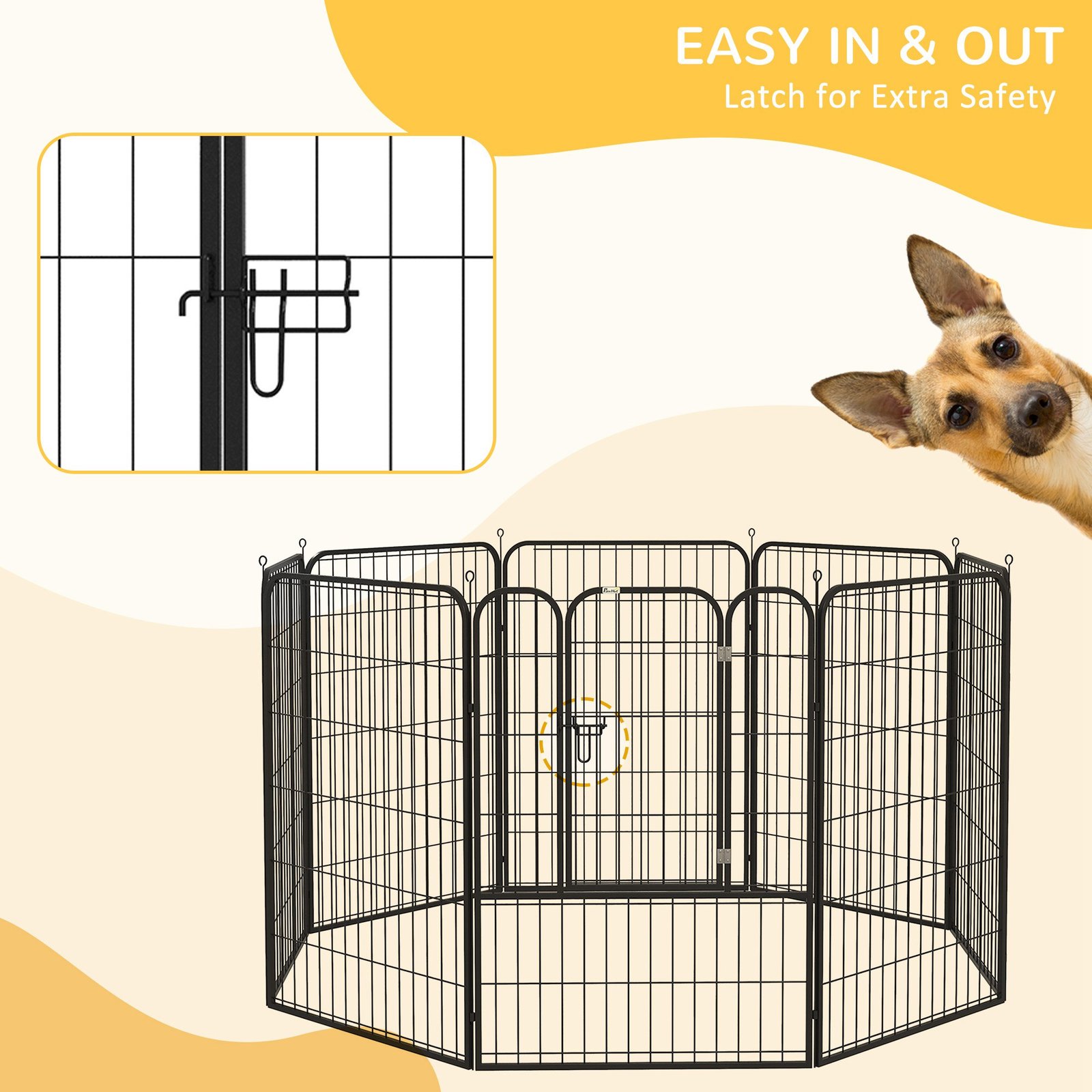 PawHut 8 Panels Heavy Duty Puppy Playpen, for Large, Medium Dogs, Indoor and Outdoor Use - Black - Image 5