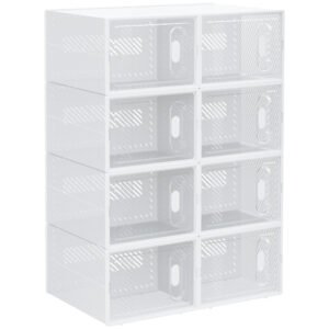 HOMCOM 8PCS Clear Shoe Box, Plastic Stackable Shoe Storage Box for UK/EU Size up to 8.5/43 with Magnetic Door for Women/Men, 25 x 35 x 19cm