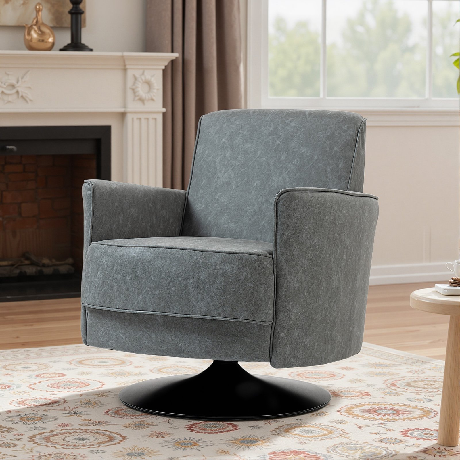HOMCOM Upholstered Swivel Accent Chair with Thick Padding, Grey - Image 8