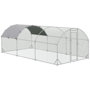 PawHut Large Galvanised Chicken Coop with Cover 5.7x2.8x2m Outdoor for Hens - Silver Grey