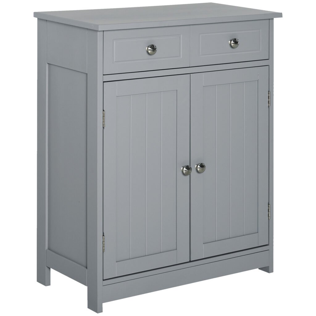 kleankin 75x60cm Freestanding Bathroom Storage Cabinet Unit w/ 2 Drawers Cupboard Adjustable Shelf Metal Handles Traditional Style Grey kleankin 75x60cm Freestanding Bathroom Storage Cabinet Unit w/ 2 Drawers Cupboard Adjustable Shelf Metal Handles Traditional Style Grey