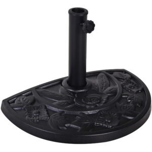 Outsunny 9kg Resin Parasol Base, Half Round Umbrella Stand with Floral Design for Garden, Outdoor, Suitable Umbrella Rod: ?3.8cm, ?4.8cm, Black